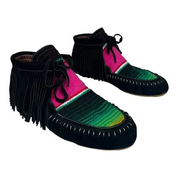 L&B Black Leather Serape Moccasins Women Size 11 NWOT - Picture 1 of 9